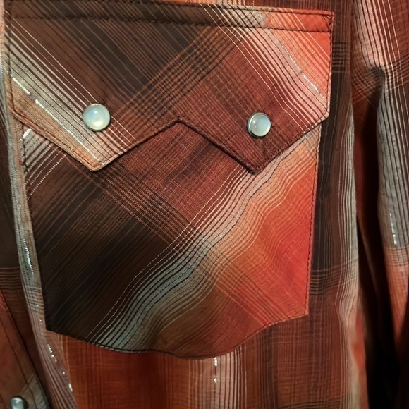 Rustler by Wrangler western cowboy rodeo fair ranch rust plaid long sleeve 3XL. - Picture 3 of 6